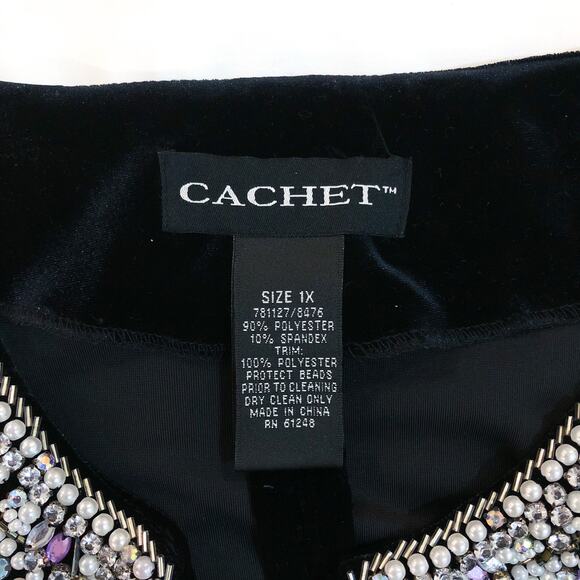 Cachet Vintage Black Velvet Beaded Blouse Top - Picture 6 of 9